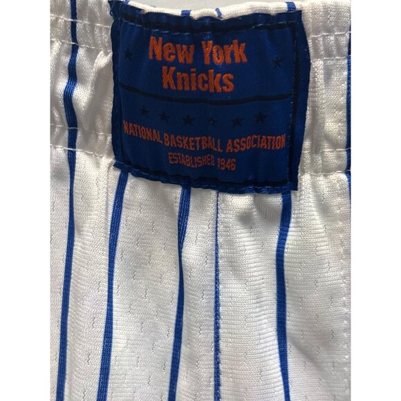 New York Knicks NBA Basketball Shorts White & Blue With Orange Trim L-SIZE YOUTH - Picture 2 of 12